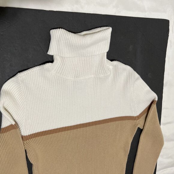 Vintage GAP Turtleneck Sweater Striped Stretch Y2K Pullover Ribbed Brown Women S - Picture 4 of 7